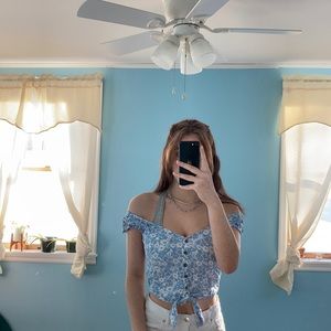 Blue American eagle tie up shirt